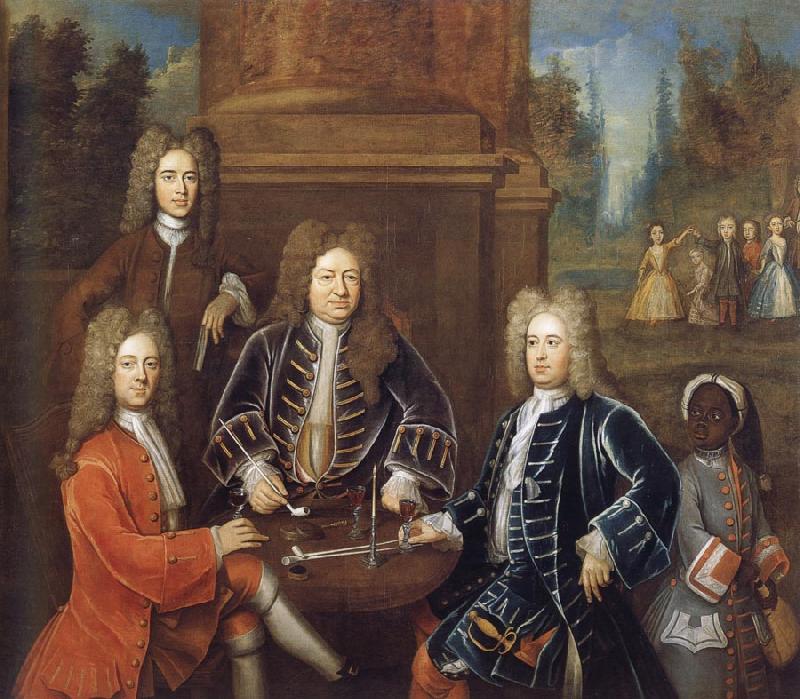 unknow artist Elibu Yale the 2nd Duke of Devonshire,Lord James Cavendish,Mr Tunstal and a Page oil painting image